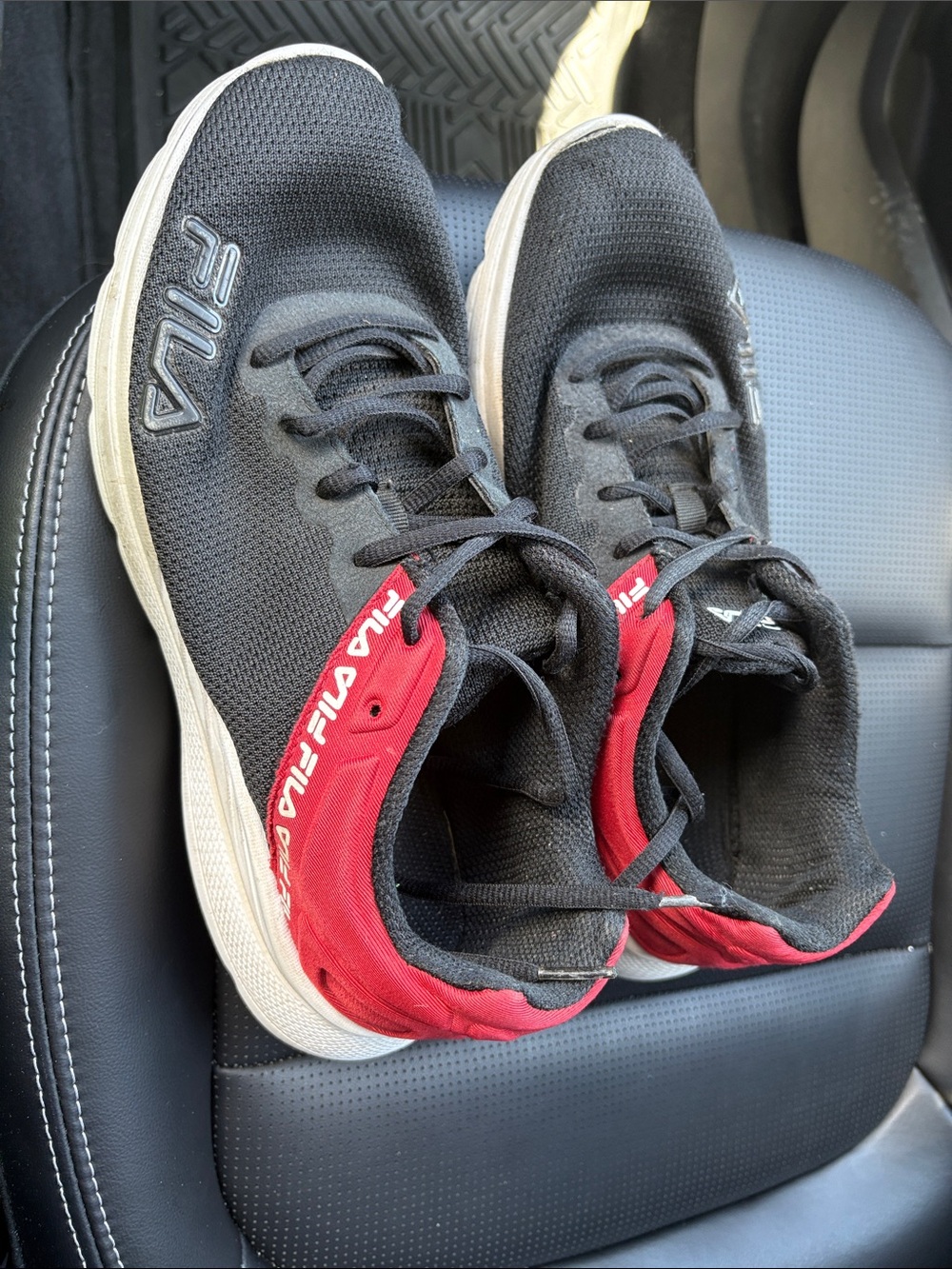 Fila Black and Red Low-Top Mesh Trainers